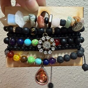 Multicolor Beaded Stack Bracelet Set with Black Matte Accents (Keep It Gypsy)